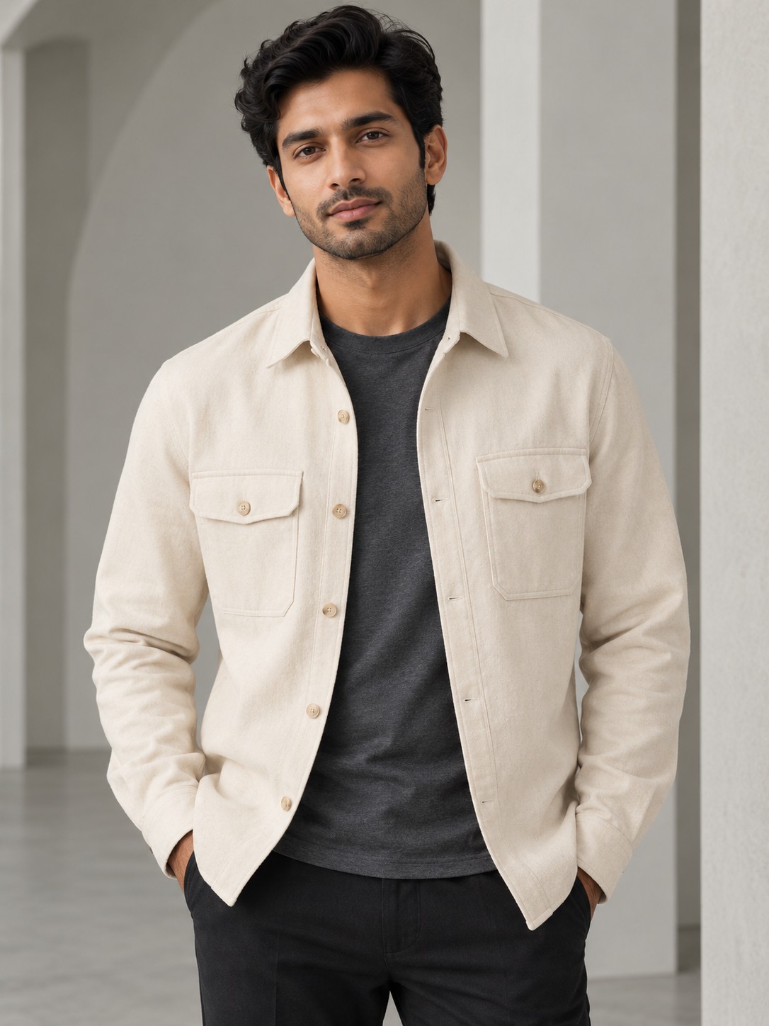 Structured Heavy Canvas Utility Jacket in Chalk White