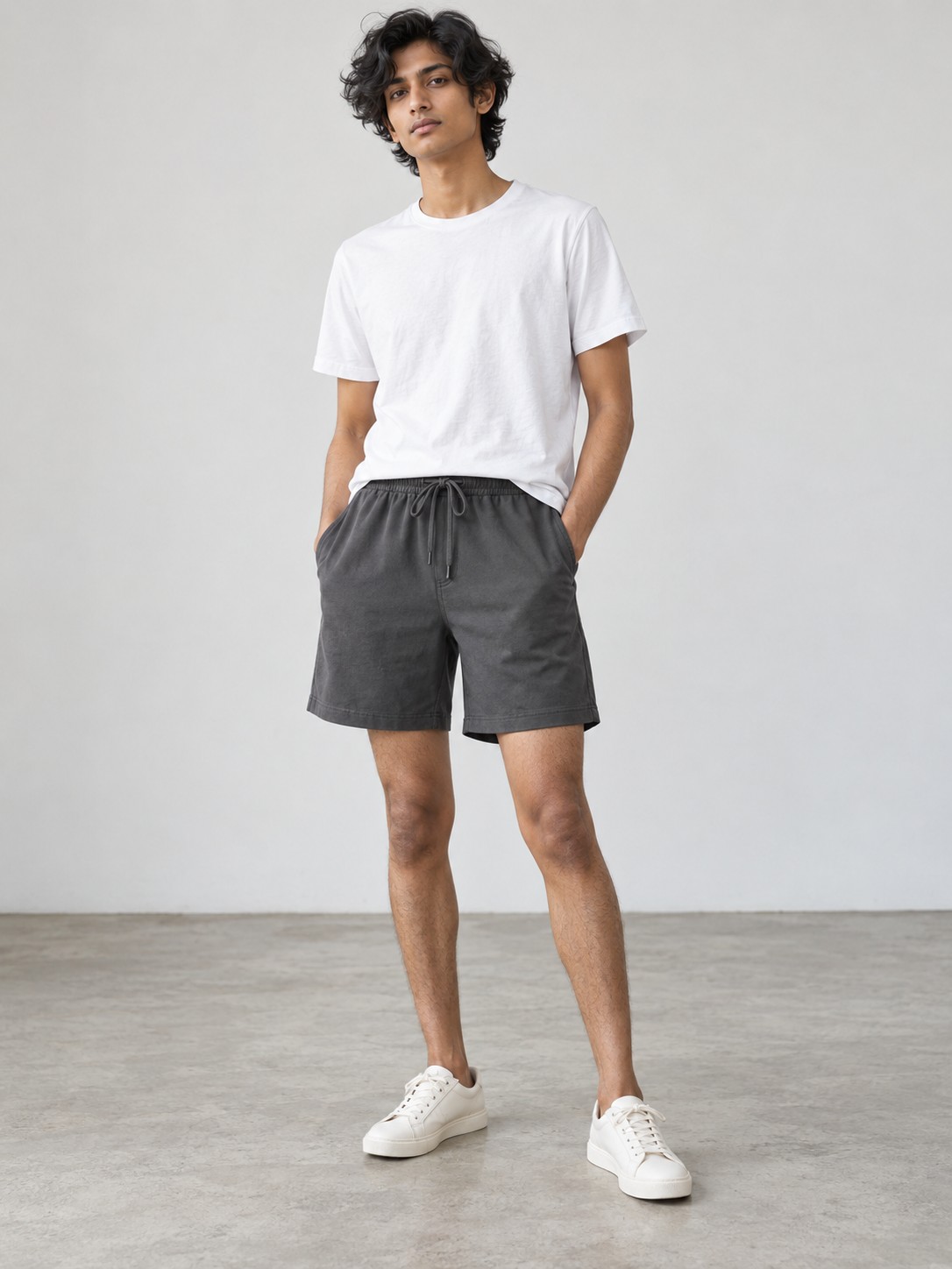 Relaxed Linen-Cotton Transit Shorts in Charcoal Grey