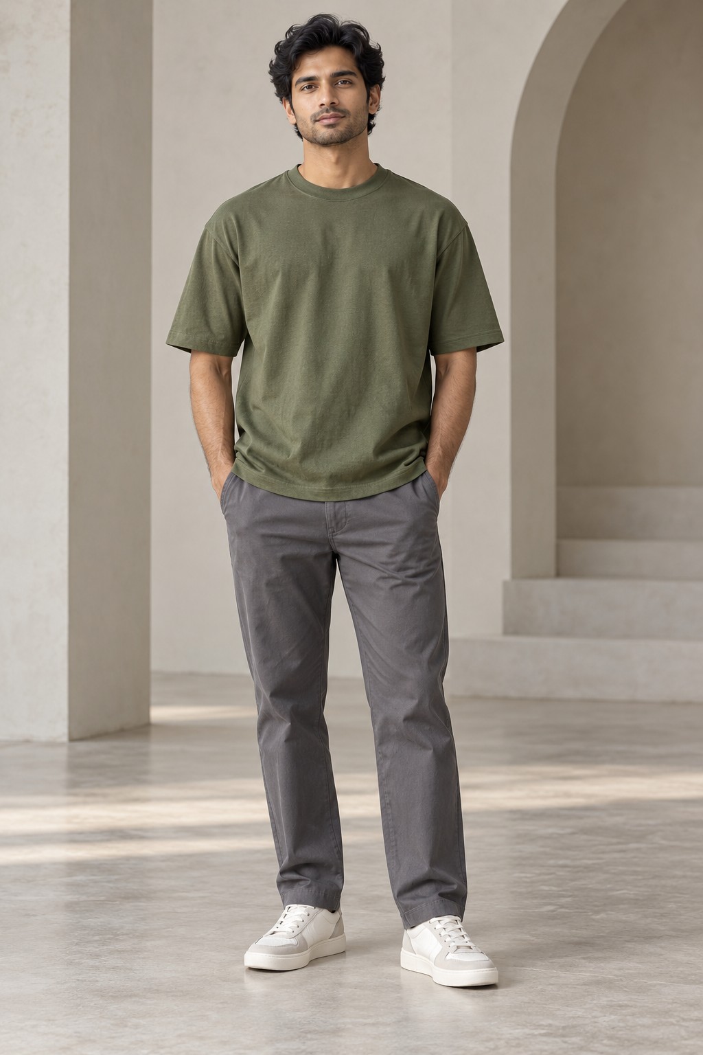 Drop-Shoulder Washed Vintage Tee in Charcoal Grey