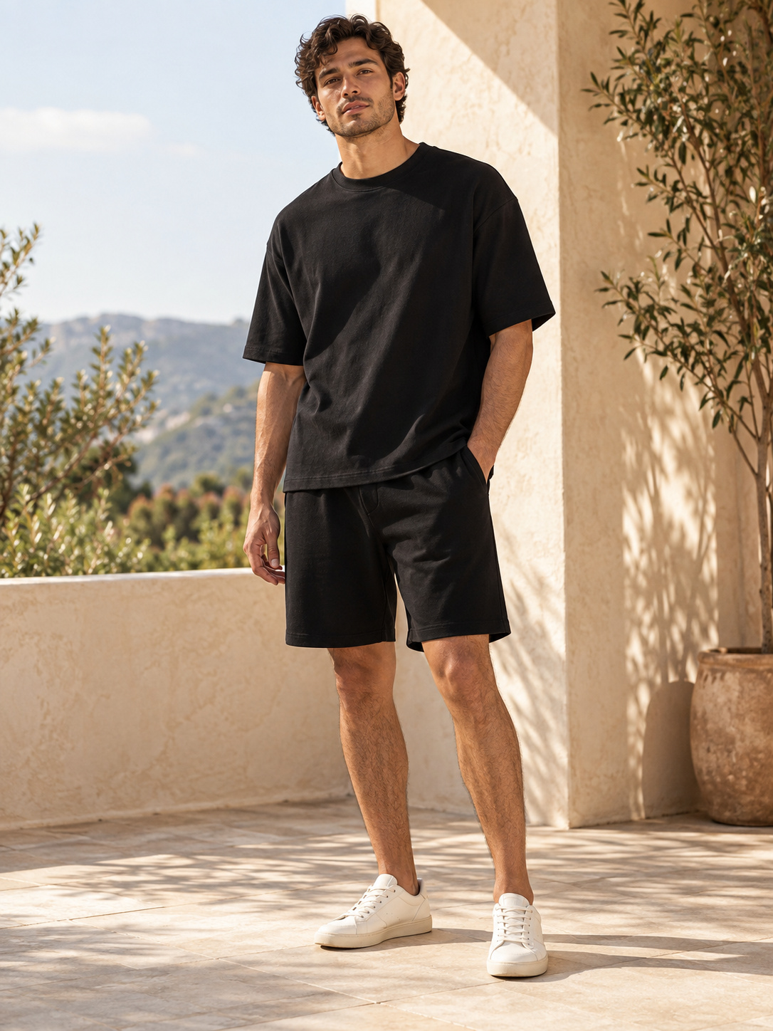 Garment Dyed Boxy Duo Set in Deep Navy