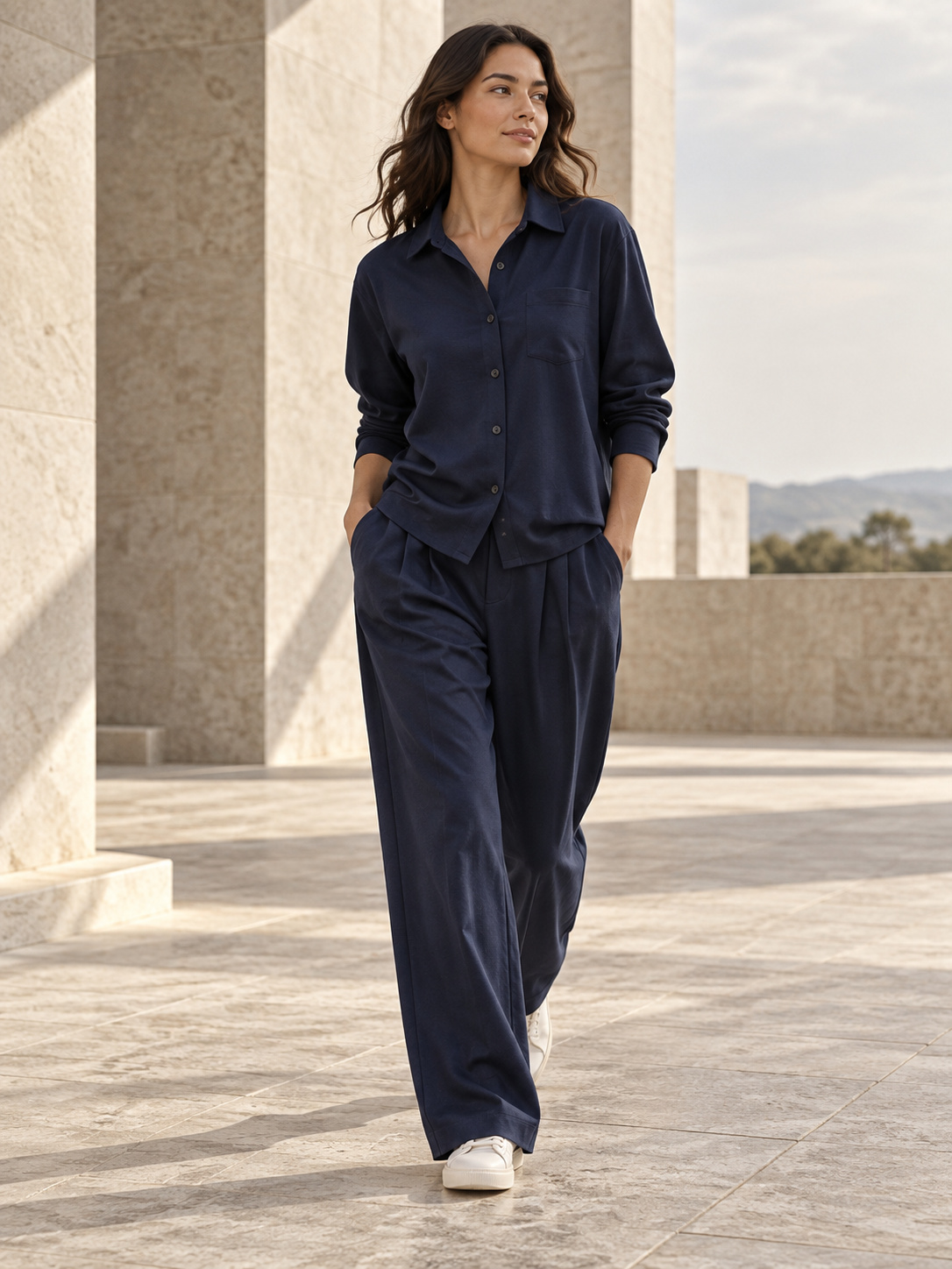 Pleated Trouser & Shirt Duo in Chalk White