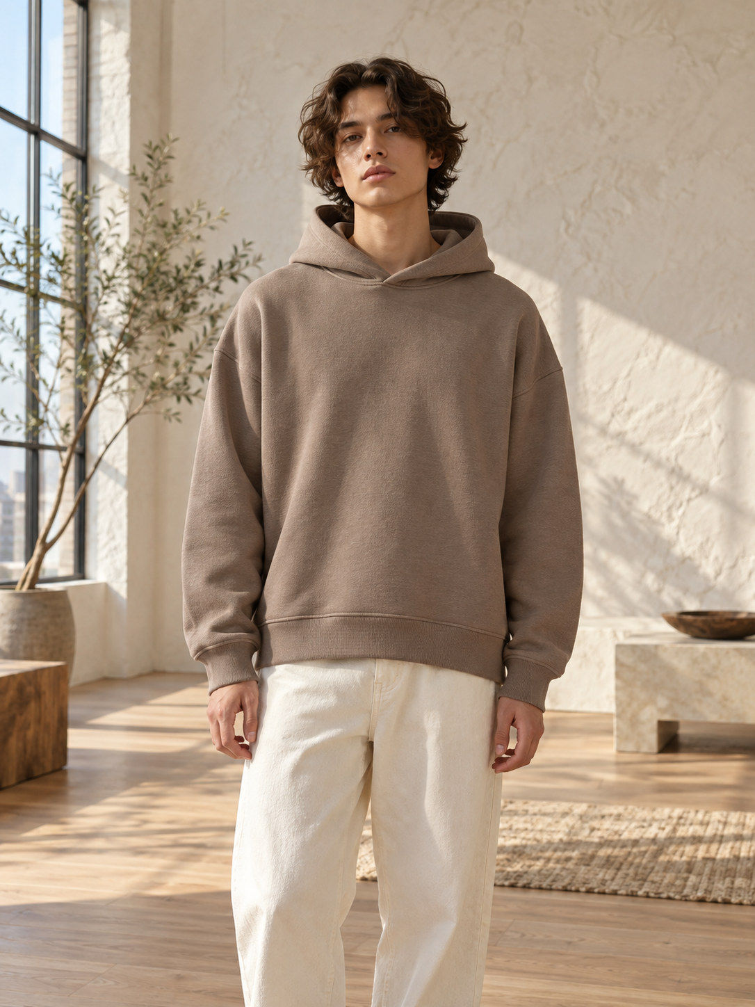 Raw Edge Minimal Drop Hoodie in Sage Olive