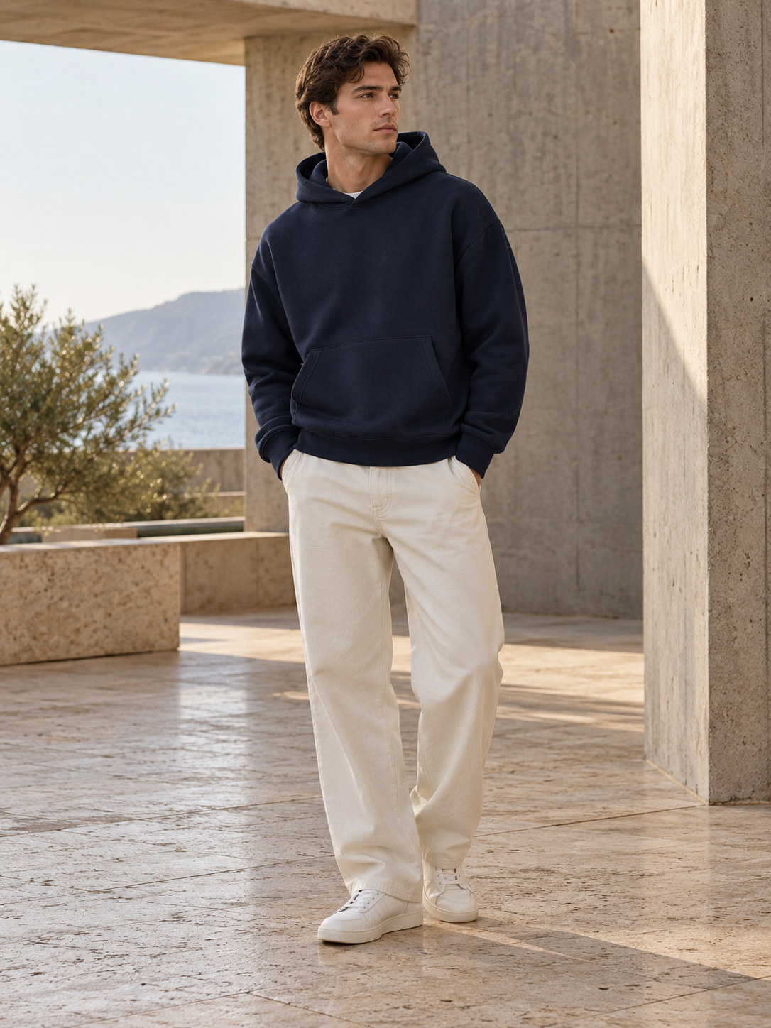 Seamless Pocket Boxy Hoodie in Chalk White