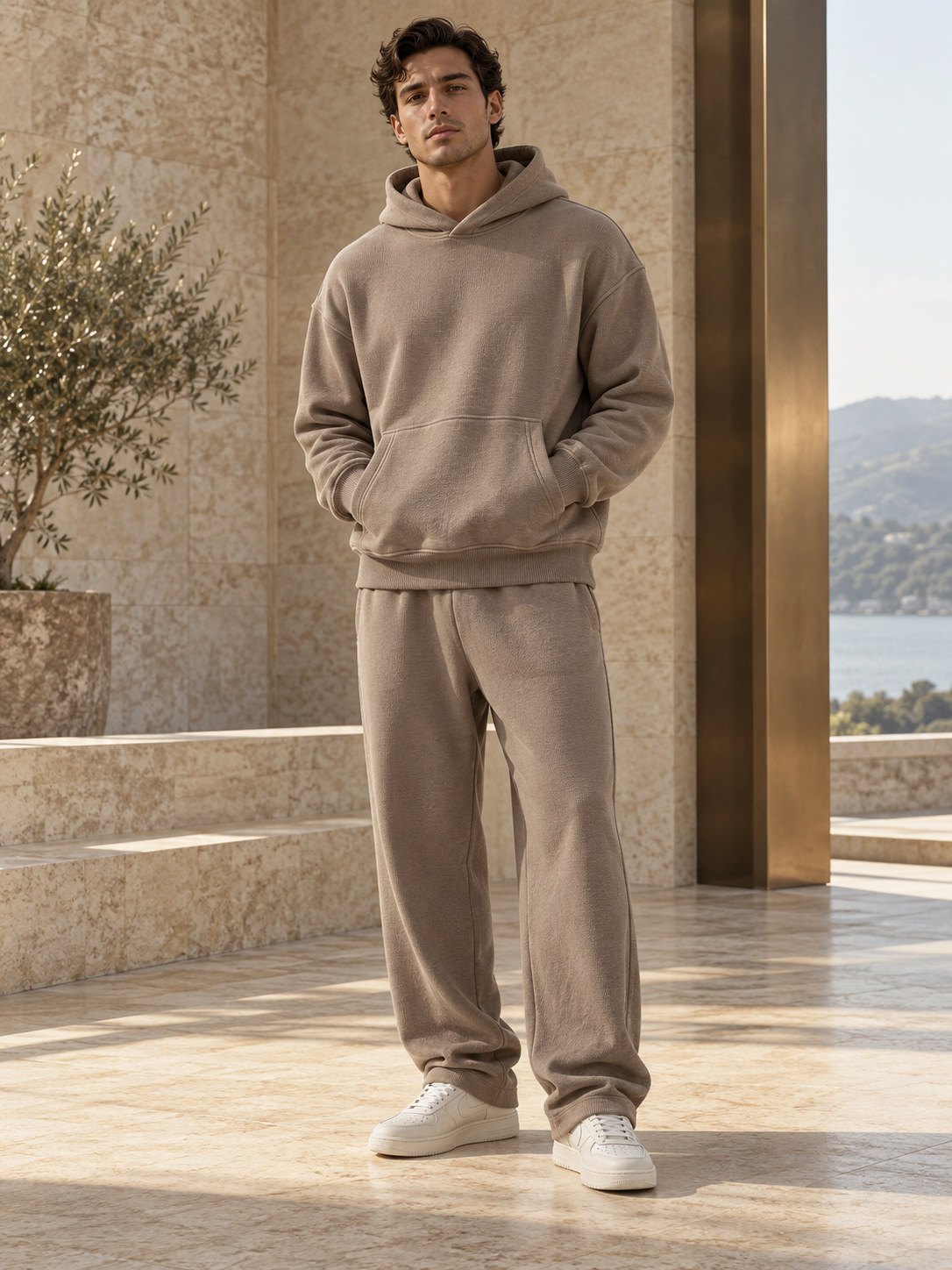 Ribbed Cinch Warm-Up Hoodie in Sage Olive