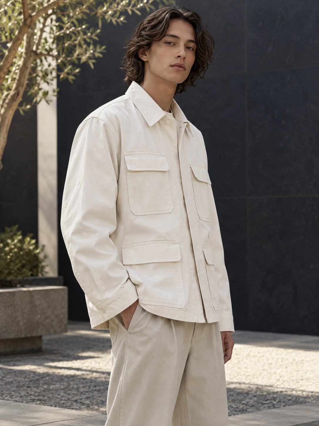 Garment Washed Daily Field Jacket in Chalk White
