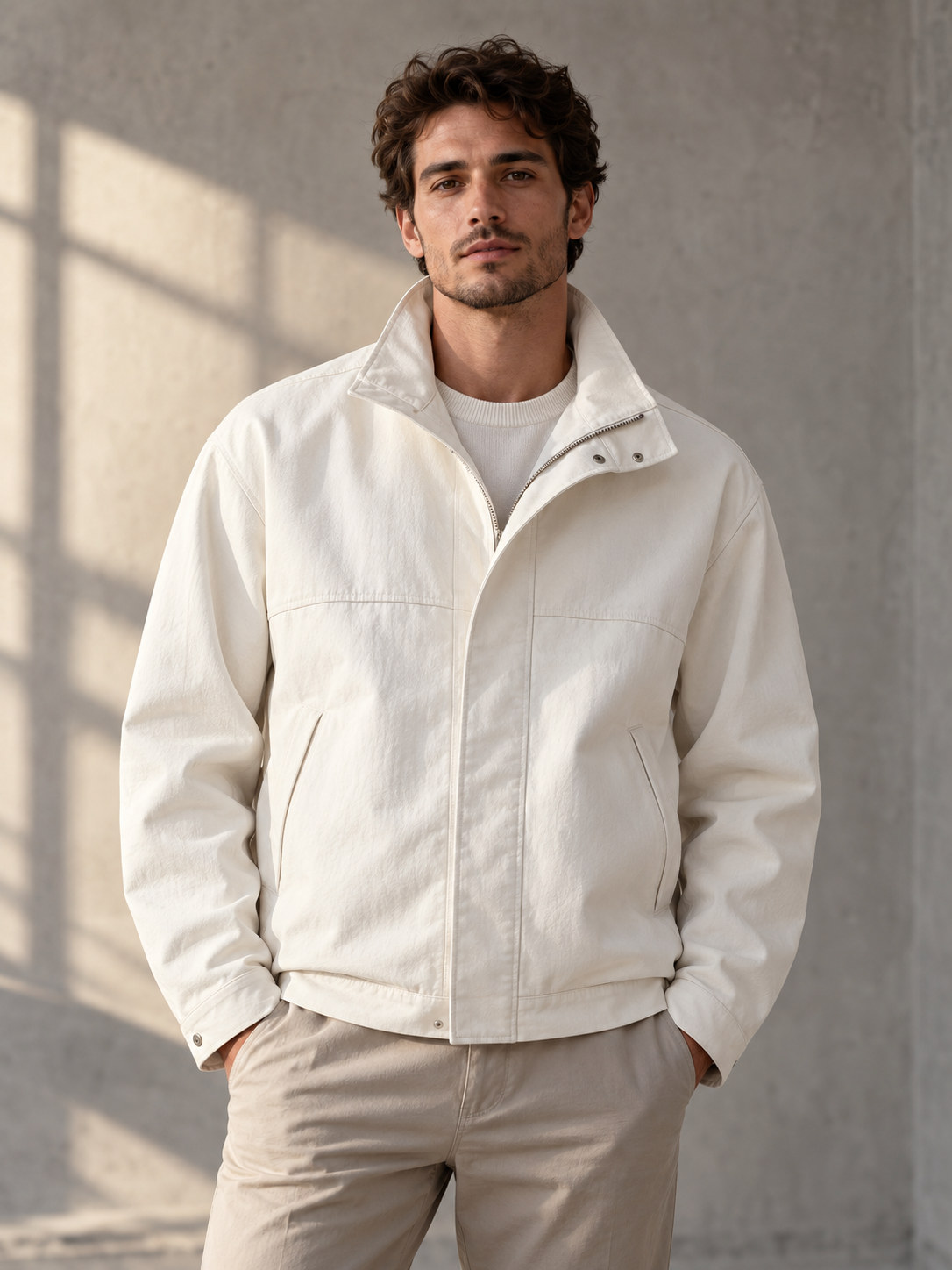 Seam-Sealed Lightweight Travel Jacket in Chalk White