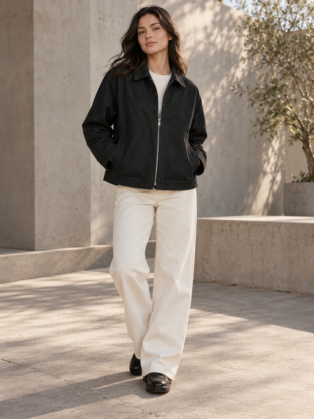 Signature Archival Zip Overshirt in Onyx Black