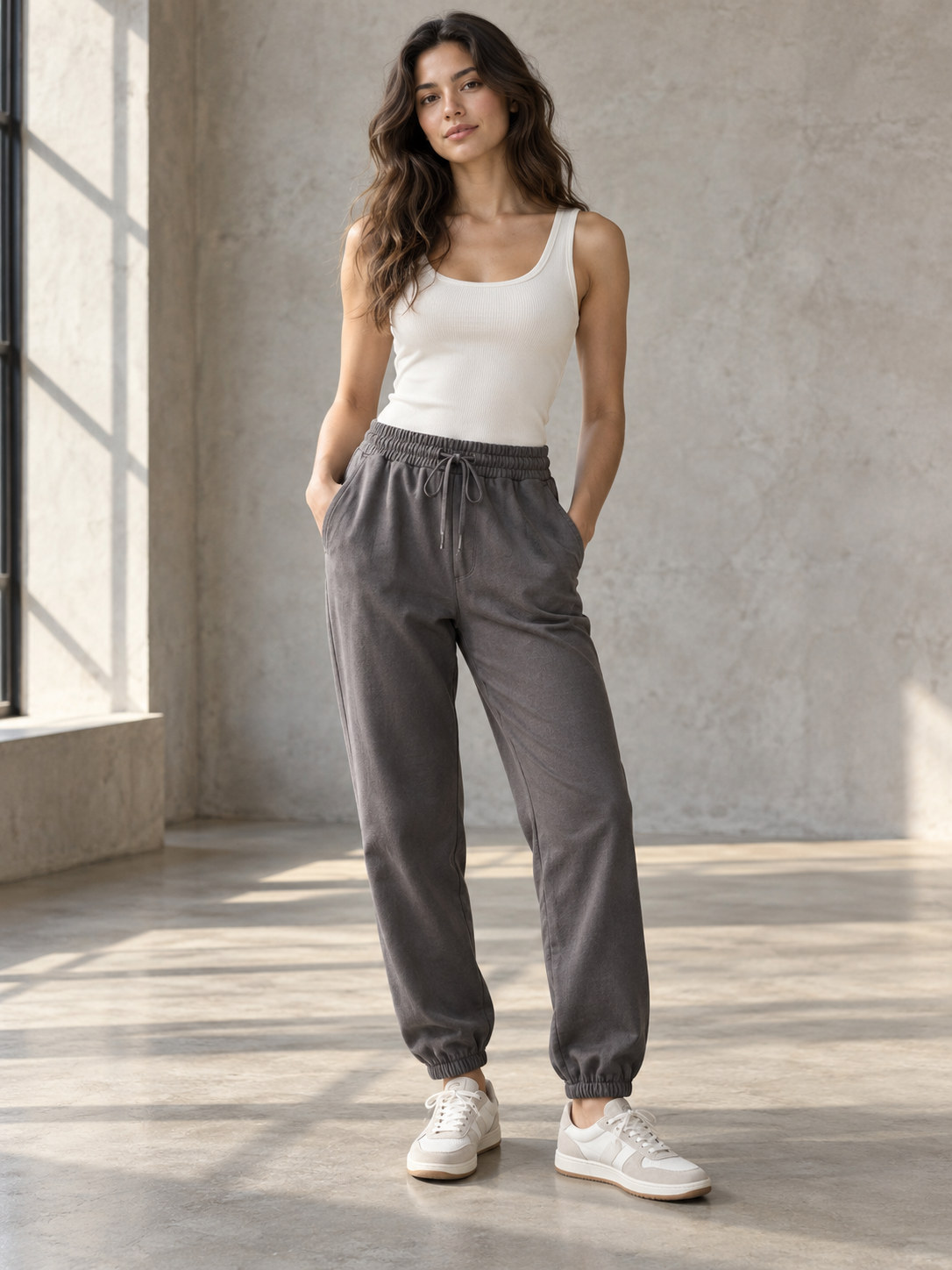 Drawstring Elastic Waist Pant in Chalk White