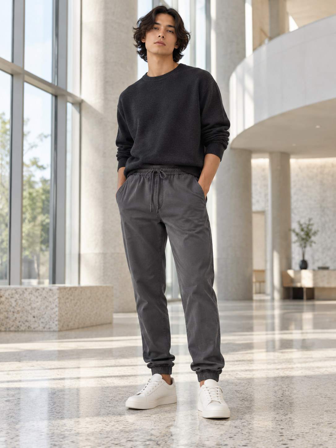 Anti-Wrinkle Airport Transit Jogger in Charcoal Grey