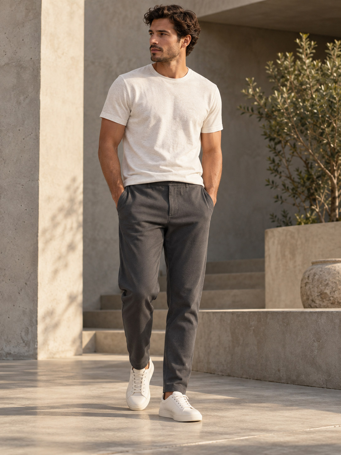 Clean Hem Tailored Casual Trouser in Onyx Black