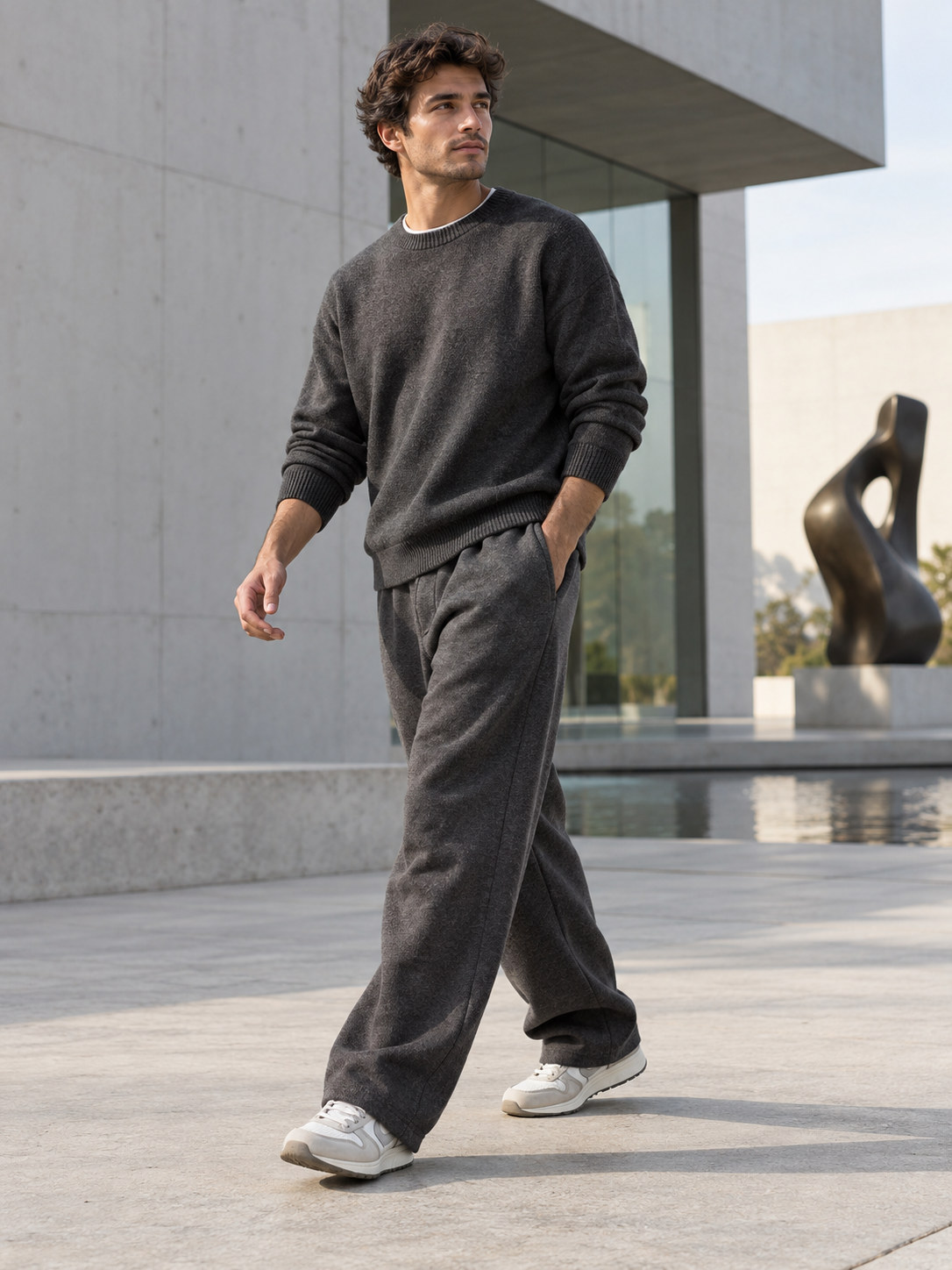 Slouchy Heavy Knit Sweatpant in Onyx Black