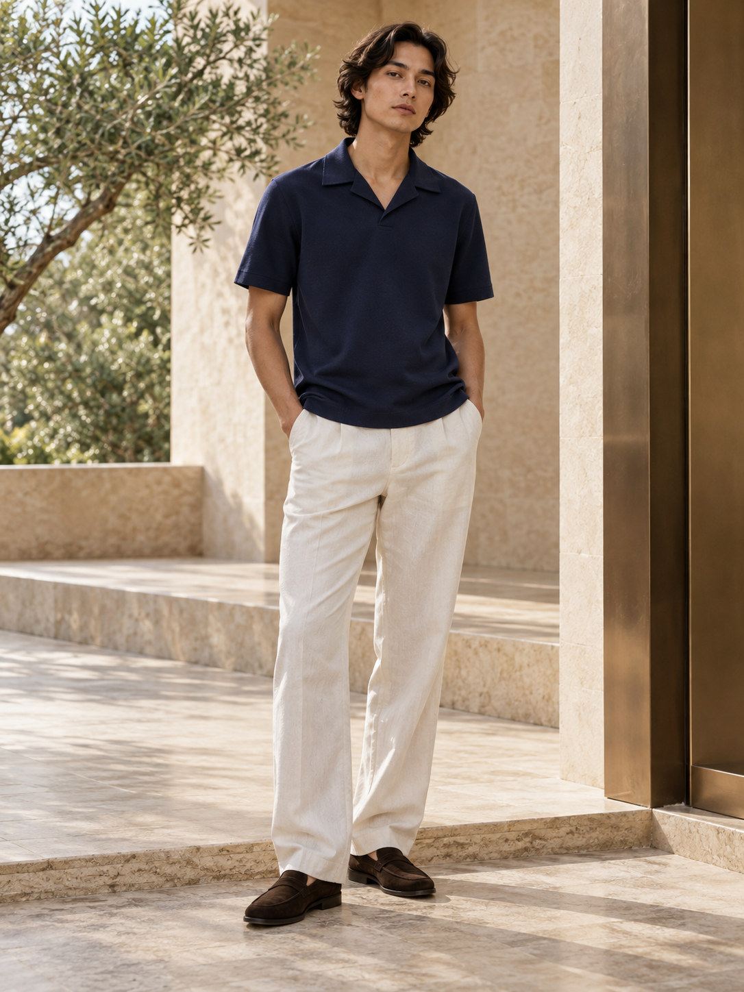 Camp Collar Leisure Polo in Deep Navy