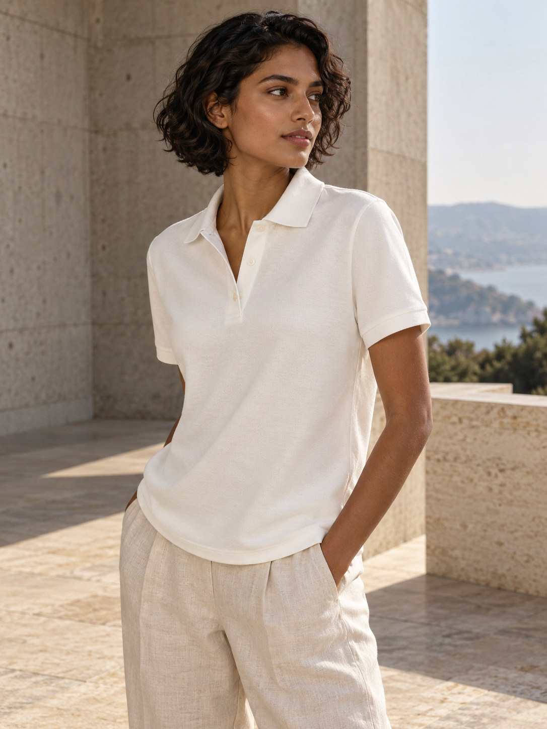 Slub Cotton Relaxed Polo in Chalk White