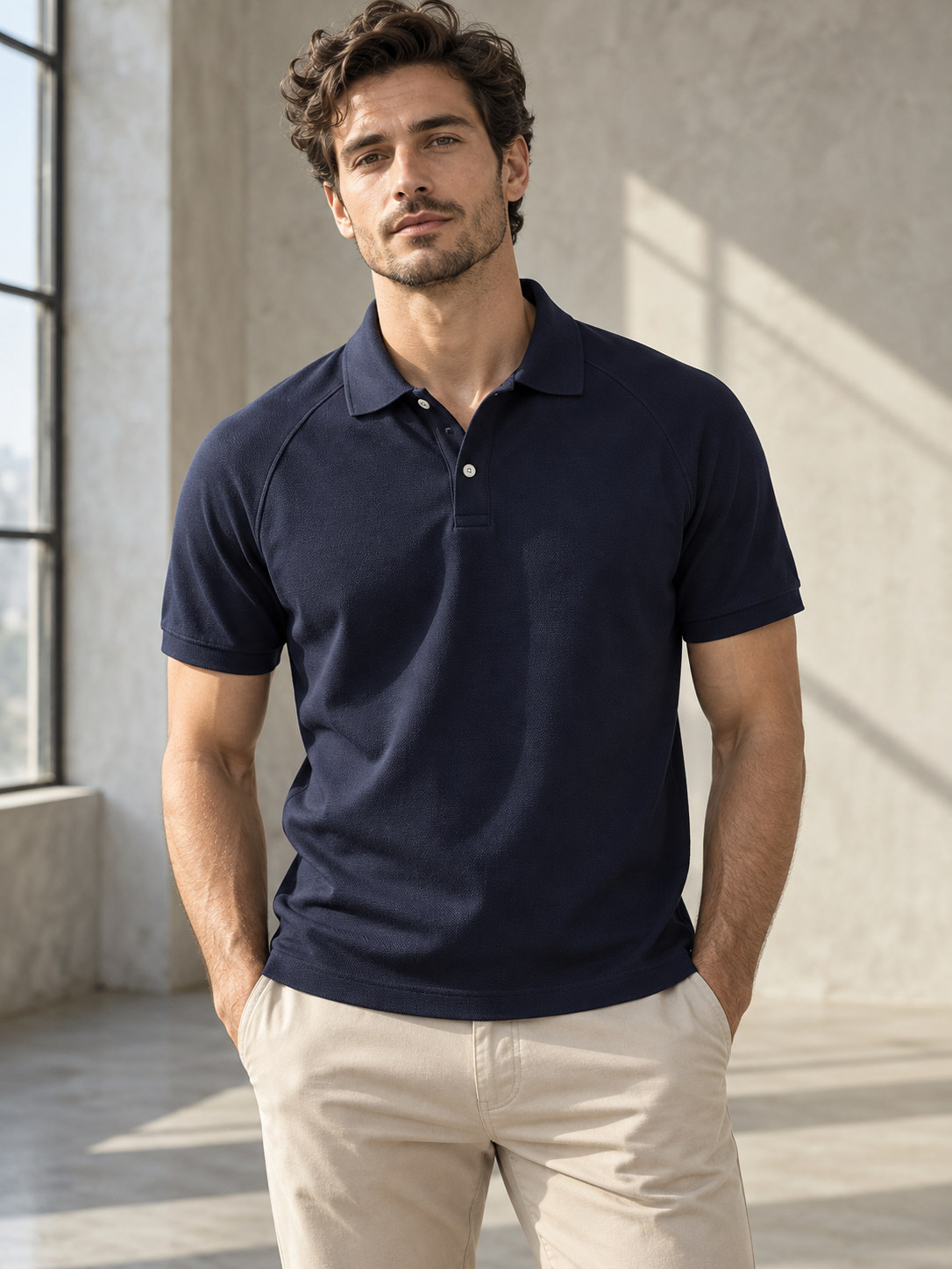 Raglan Sleeve Utility Polo in Onyx Black
