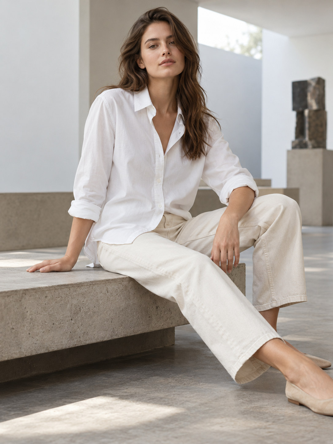 Washed Chambray Casual Shirt in Chalk White