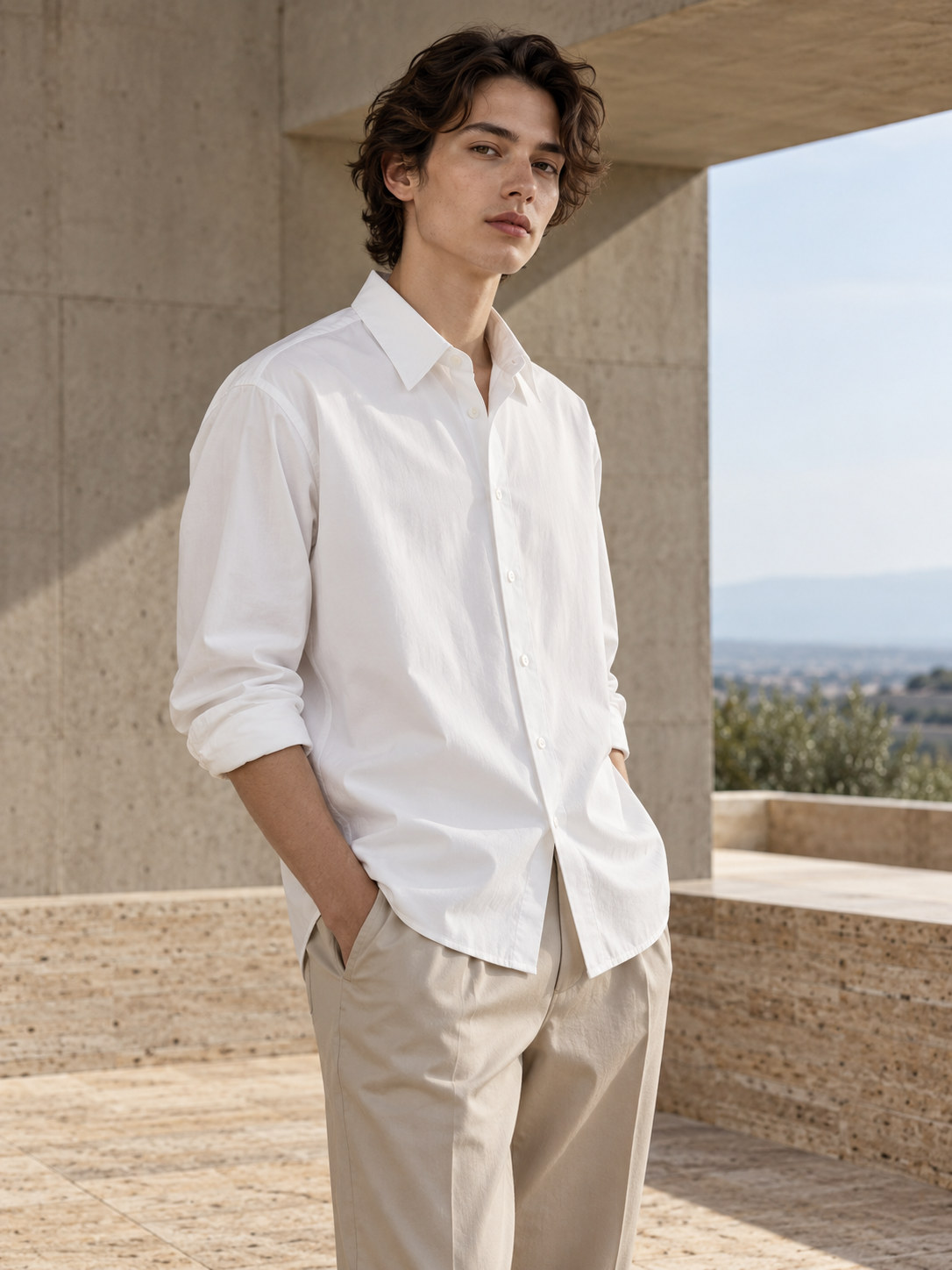 High-Twist Anti-Wrinkle Travel Shirt in Chalk White