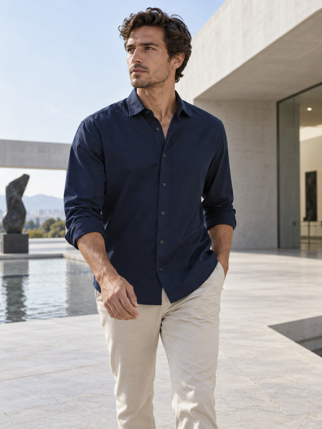 Tonal Brushed Twill Shirt in Deep Navy