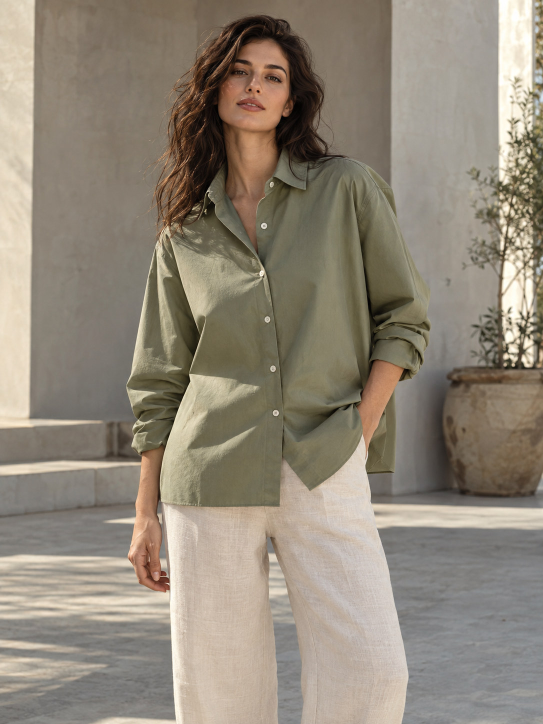 Signature Archival Boxy Shirt in Sage Olive