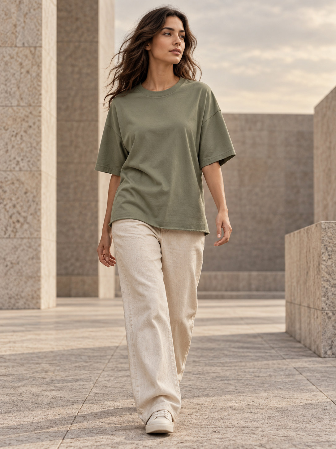 Raw Hem Casual Slouch Tee in Earthy Taupe