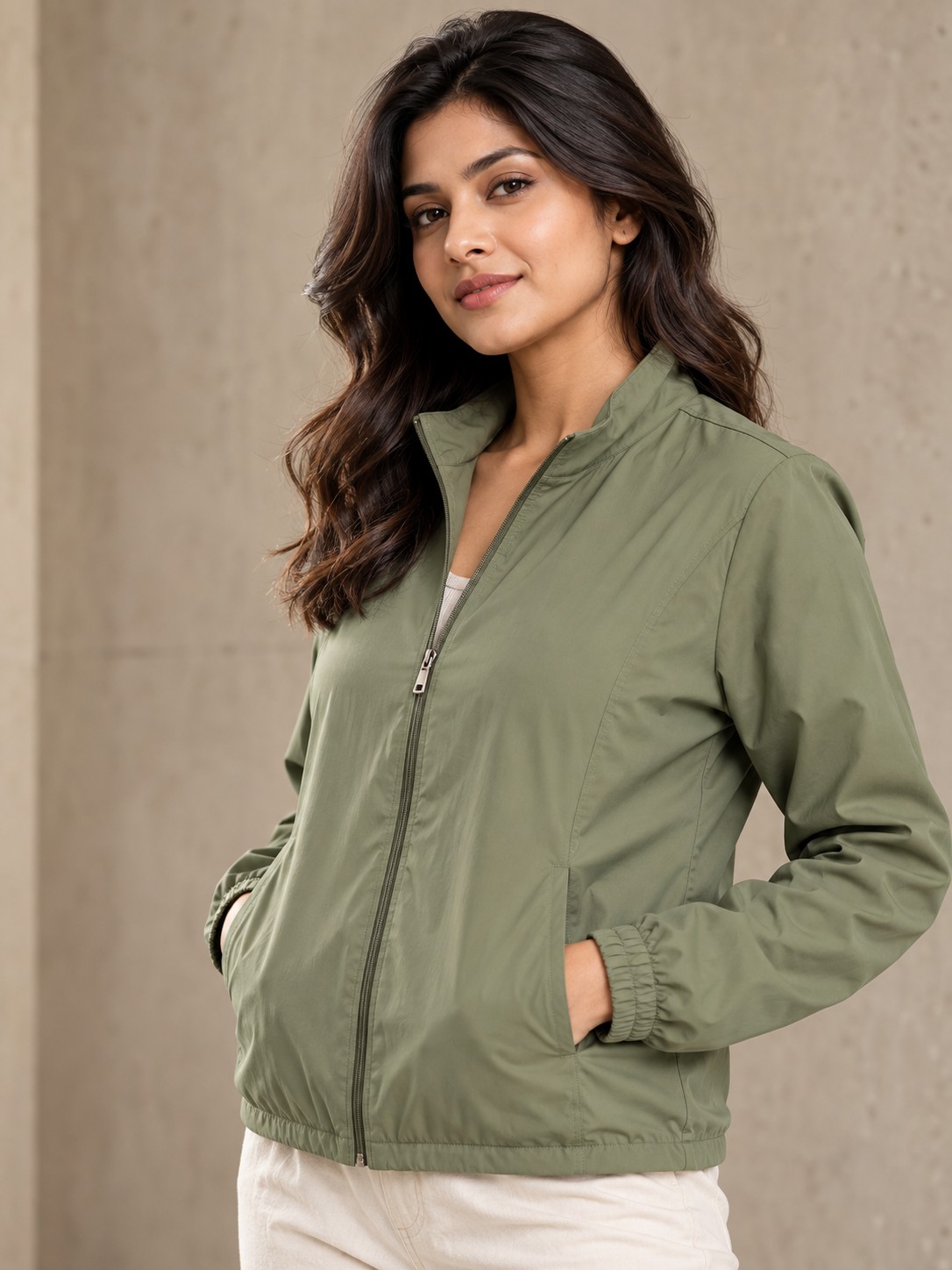 French Terry Structured Track Jacket in Sage Olive