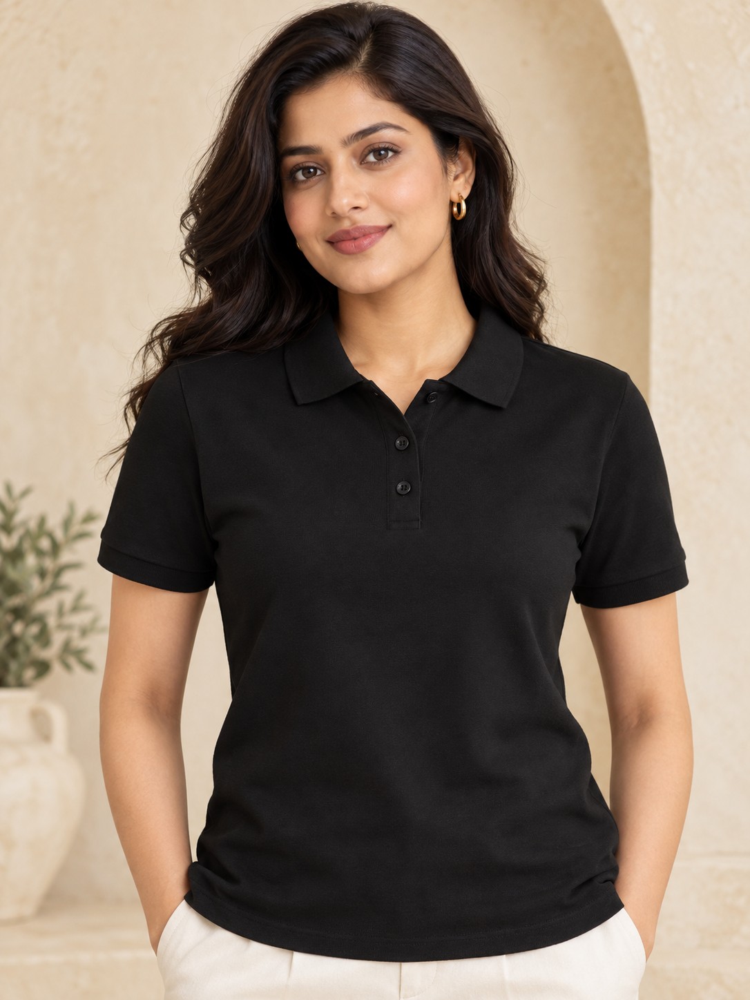 French Terry Collar Polo in Earthy Taupe
