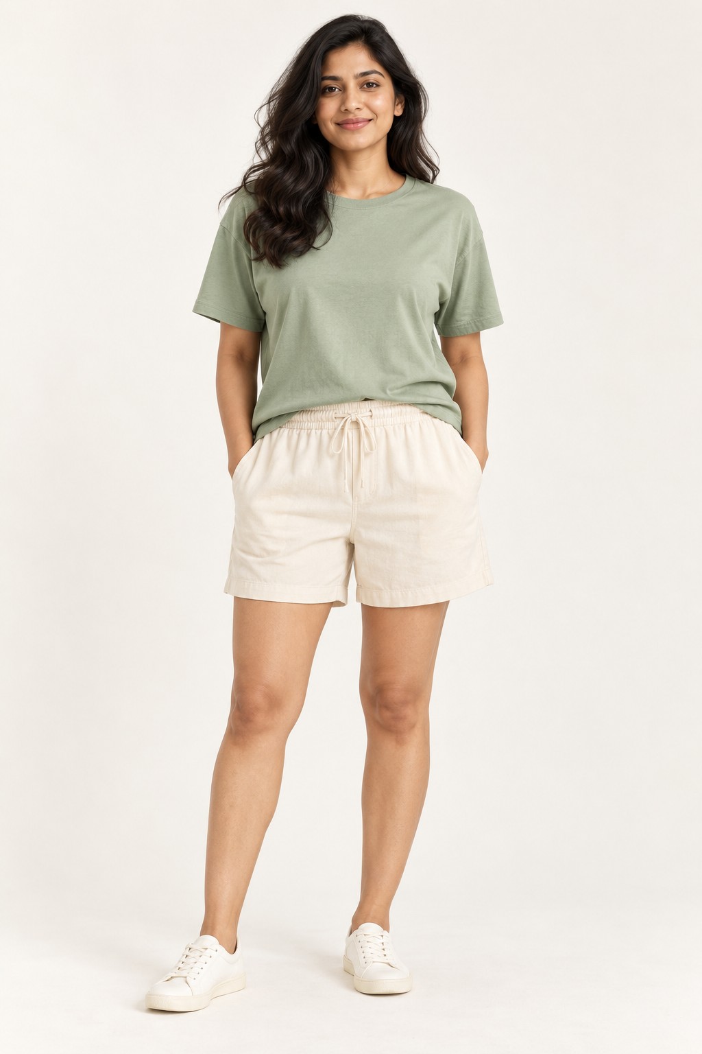 Drawstring Structured Sweatshorts in Sage Olive
