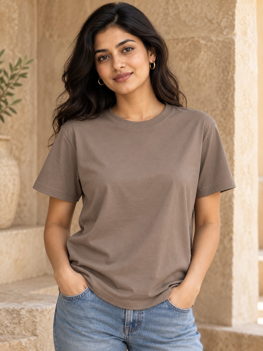 Mercerised Fine Gauge Tee in Earthy Taupe